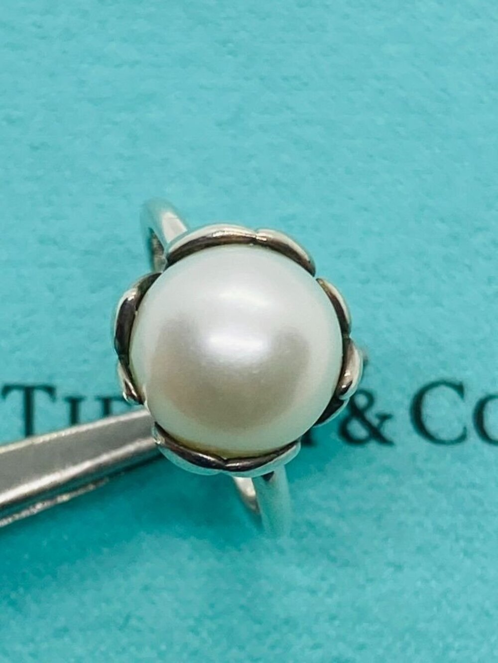 Tiffany & Co Sterling Silver 925 Olive Leaf Pearl Ring Size 5